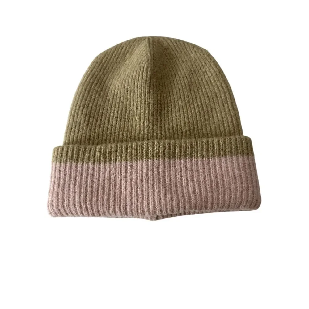Anthropologie Maeve Beanie Hat One Size Pink Beige Winter Warm Knit Skater